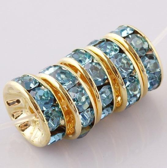 Free Shipping 10mm Light Blue Rhinestone silver Plated Loose Spacer European Craft Beads Findings