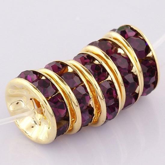 Free Shipping Wholesale 10mm Purple Rhinestone silver Plated Loose Spacer European Craft Beads Findings