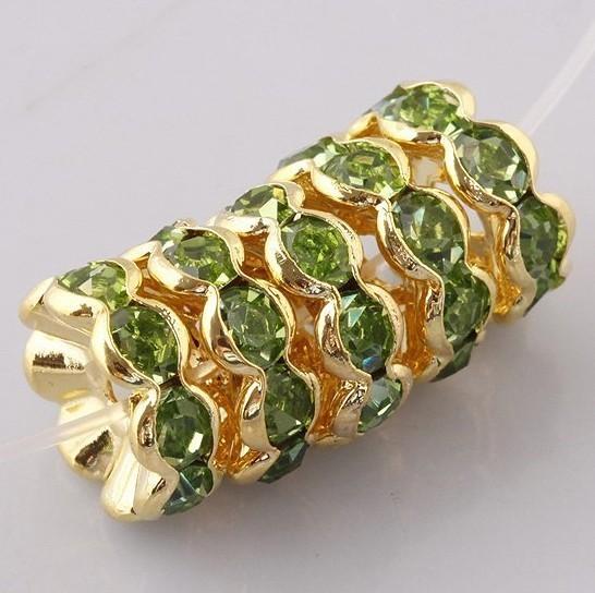 10mm Light Green Crystal Spacer Beads Jewelry Findings, Metal Gold Plated Rondelle Rhinestone Beads Fashion Gem Fittings