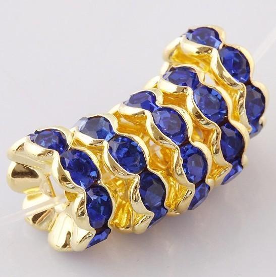 10mm Blue Crystal Spacer Beads Jewelry Findings, Metal Gold Plated Rondelle Rhinestone Beads Fashion Gem Fittings