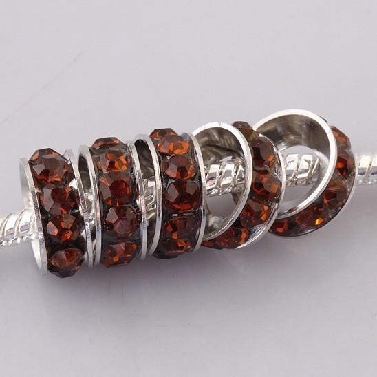 Free shipping 18KGP 10MM Orange Crystal Rhinestones Sideways Spacer Big Hole Charm Beads Loose Beads