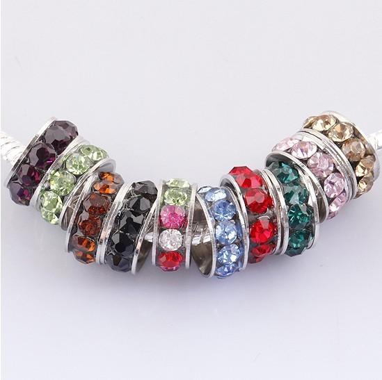 Free Shipping Wholesale18KGP 10MM Mix Color CZ Crystal Wheel Charm Big Hole Spacer Loose Beads