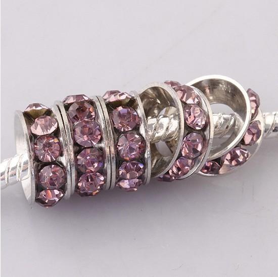 Free Shipping Wholesale 18KGP 10MM Light Purple Crystal Wheel Charm Big Hole Spacer Loose Beads Jewelry findings