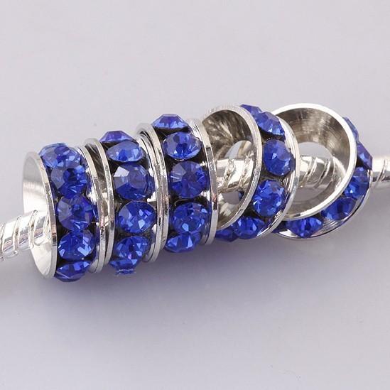 Free Shipping! Wholesale18KGP 10MM Blue CZ Crystal Wheel Charm Big Hole Spacer Loose Beads