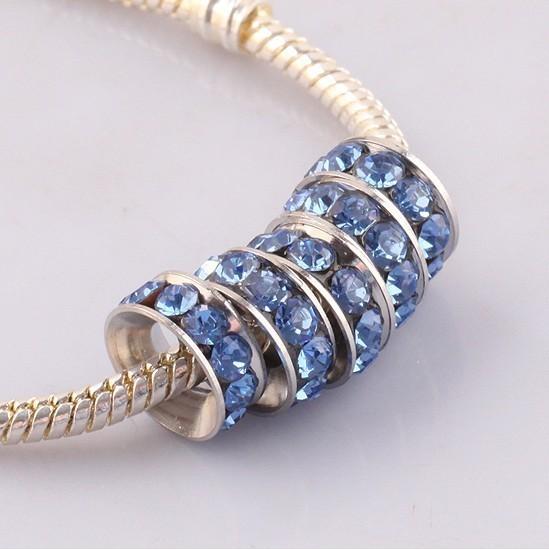 Free Shipping Wholesale18KGP 10MM Light Blue CZ Crystal Wheel Charm Big Hole Spacer Loose Beads