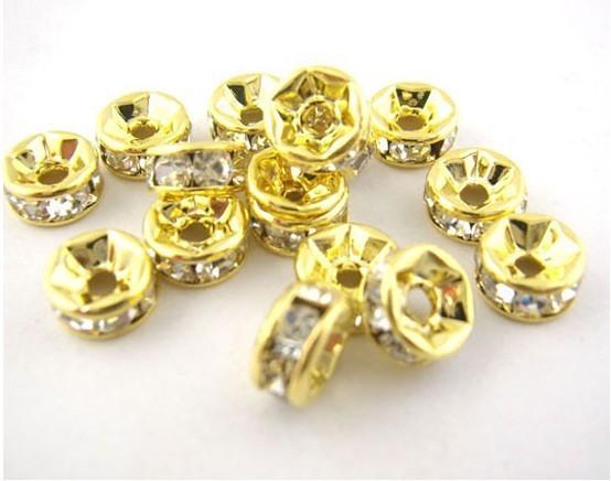 6mm 8mm 10mm Flat Side Rhinestone Rondelle Spacers Beads gold plated