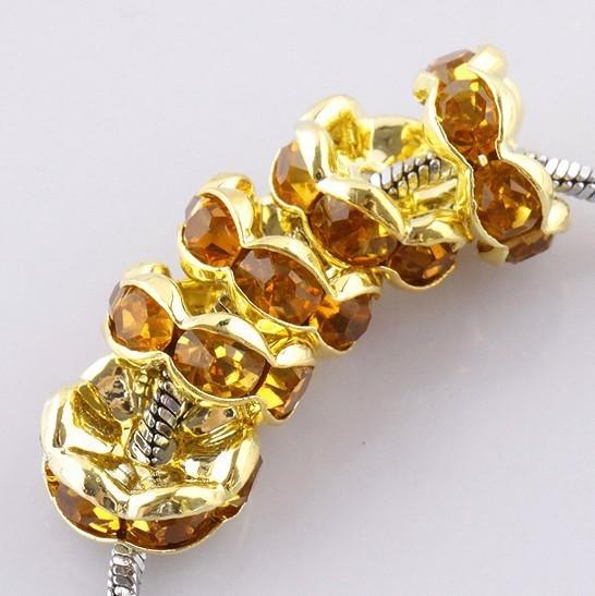 Wholesale Free Shipping 8mm gold plated Crystal Rhinestone Round Loose Spacer Charm European Beads