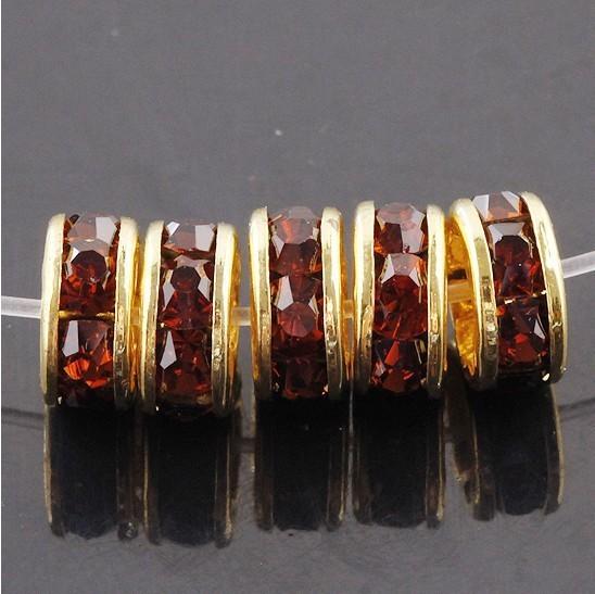 Free Shipping 8mm gold plated Brown Rhinestone Loose Spacer Charm European Beads Fit Craft Bracelets