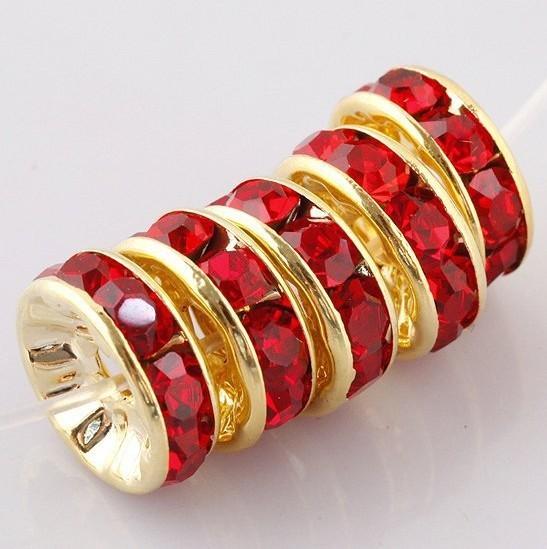 Free Shipping Wholesale 10mm Red Rhinestone Gold Plated Loose Spacer European Craft Beads Findings