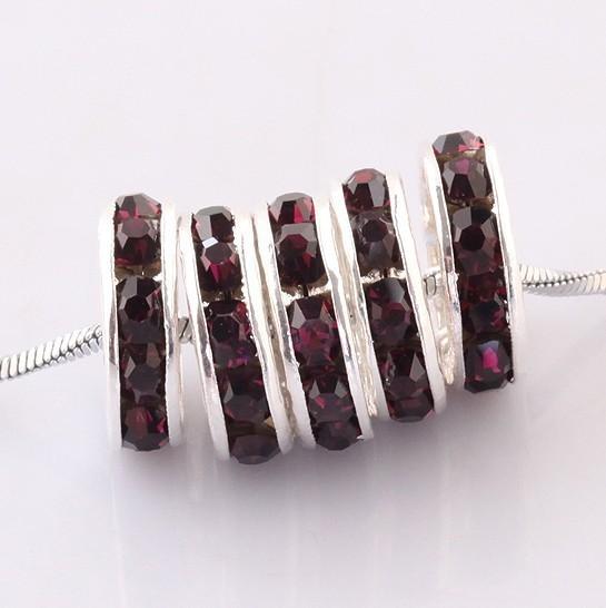 Wholesale Free Shipping 10mm Brown Rhinestone Loose Spacer Charm European Beads Fit Craft Bracelets