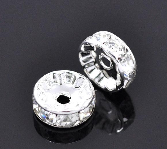 8mm silver plated Flower Side Rhinestone Rondelle Spacers Beads