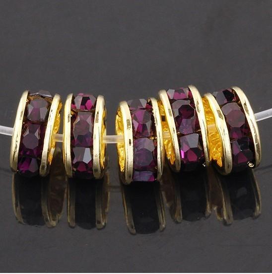 Wholesale Free Shipping .6mm gold plated Deep Purple Rhinestone Round Spacer European Charm Beads Fit Craft Findings