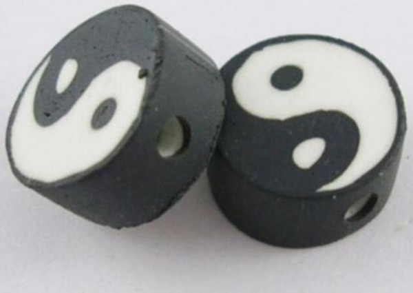 Vintage Yin Yang Black & White Polymer Clay Flat Round 10mm Beads Charms Pendant For Jewelry Making Bracelet Accessories Jewelry 200pcs