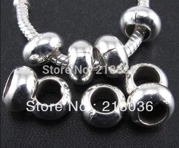 200pcs Cute Antiques Silver Round Spacers Alloy Big Hole Loose Bead Charm For Jewelry Making Findings Bracelets Handmade Crafts Accessories