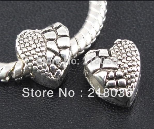 Wholesale Fashion 100pcs Tibetan Silver Nice Heart Spacer Big Hole Beads Fit Charm Bracelet A230 DIY Metal Jewelry Findings Girls Bijoux