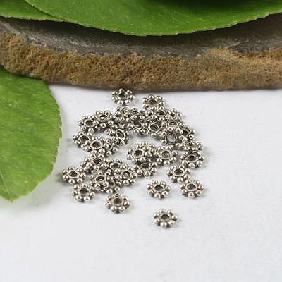 500pcs Tibetan Silver 4mm Flat Daisy Spacers 4.3mm H0725