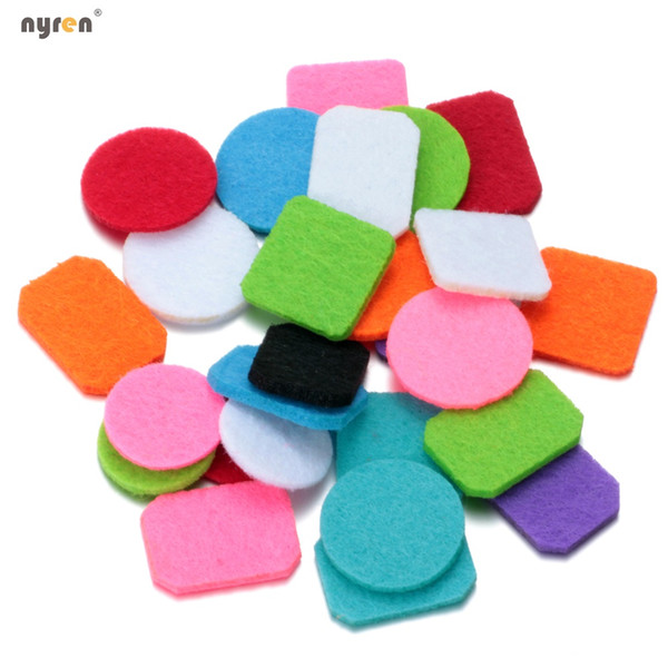 Wholesale Colorful Round/ square/ rectangle Felt Pads for 25mm/30mm Essential Oil Diffuser Perfume Locket Aromatherapy Pendant Necklace