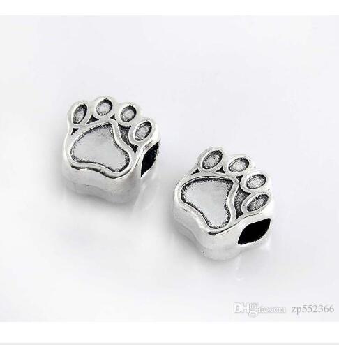 Cat Dog Paw Print Pendant Tibetan Silver Alloy Charm Pet Footprint Pendant Spacer Bead Fashion Women Jewelry European For Pandora Bracelet