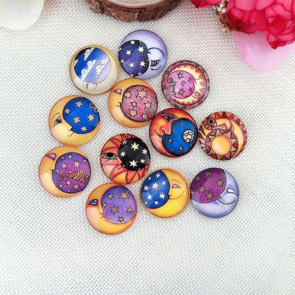 300pcs Round Flat Back Glass Cabochon Starry 12mm Sky Moon Universe Crystal Cabochon Cameo For Diy Jewelry Making free shipping