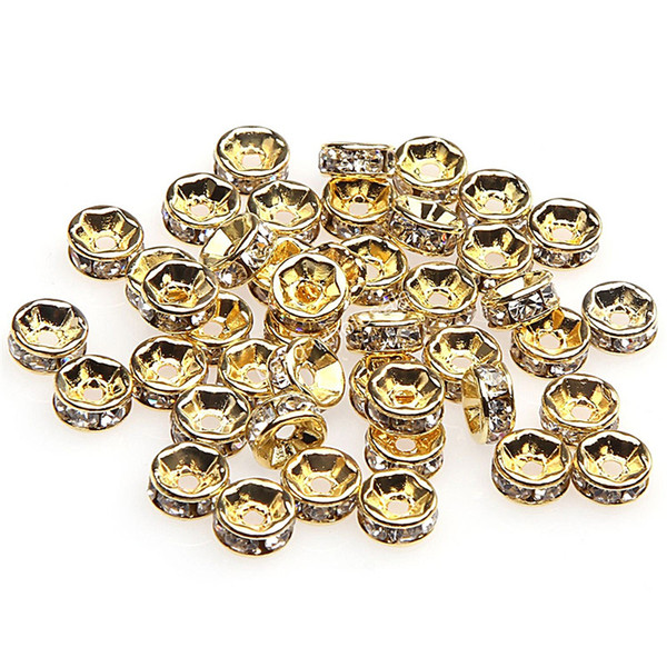 1000pcs/Lot 18K White Gold Plated Gold/Silver Color Crystal Rhinestone Rondelle Beads Loose Spacer Beads for DIY Jewelry Making Wholesale