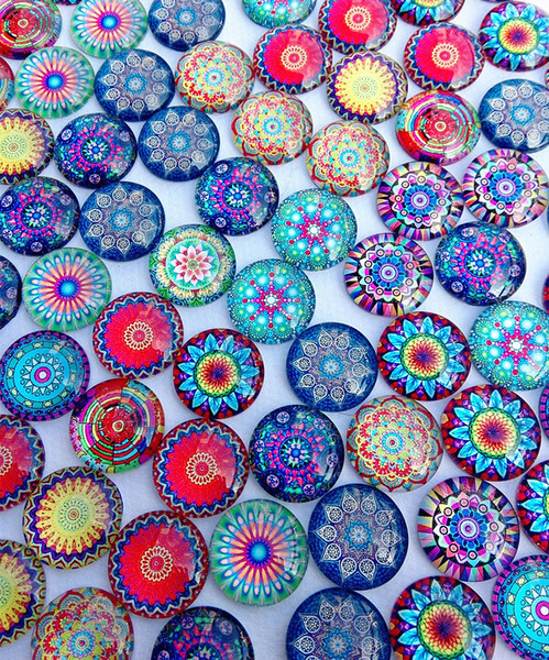 30pcs/lot( Mixed12 models) mandala Bandanna Glass Cabochon Yoga Cabochons round 20mm Flatback for bracelet DIY accessory