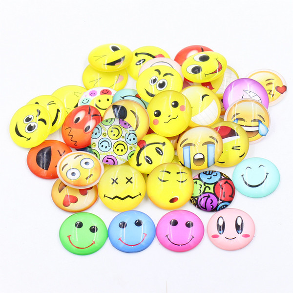 30mm Diameter Cartoon facial expression Smile Photo Round Glass Cabochon Mixed Pattern fit Cameo Base Setting Jewelry Components