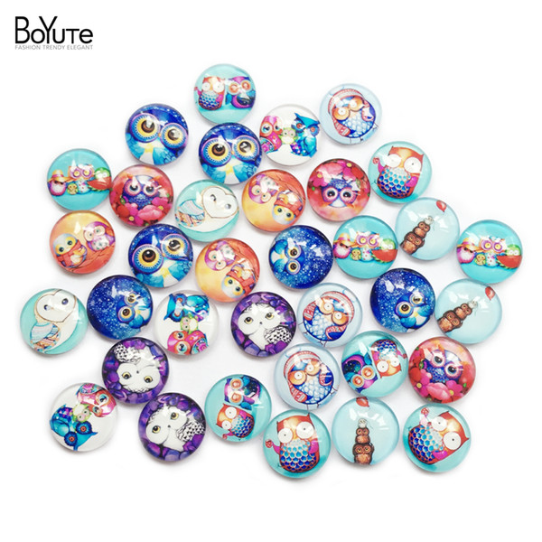 BoYuTe (35 pieces/lot) 16mm Round Pattern Cabochon Mix Owl/Skull/Skeleton Image Glass Cabochon Blank Pendant Cover xl9789