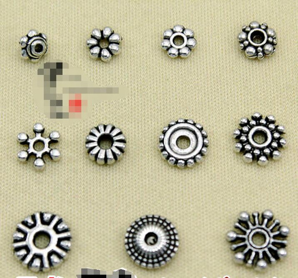 Jewelry Accessories Tibetan Silver Retro Spacer Beads Findings Mixed Styles Hand bead string for Bracelets 100pcs