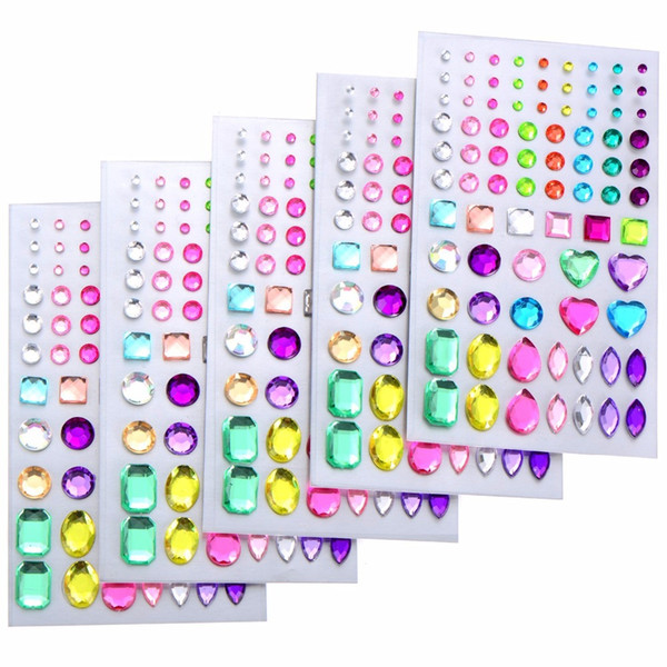 5pcs/lot Self-adhesive Rhinestone Sticker Bling Craft Jewels Crystal Gem Stickers, Multi-color, Assorted Size for Nail,Jewelry