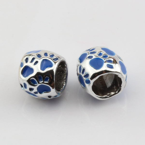 Hot ! 50pcs Blue Enamel Footprint Large Hole Spacer Beads Fit Bracelet 8x10mm DIY Jewelry