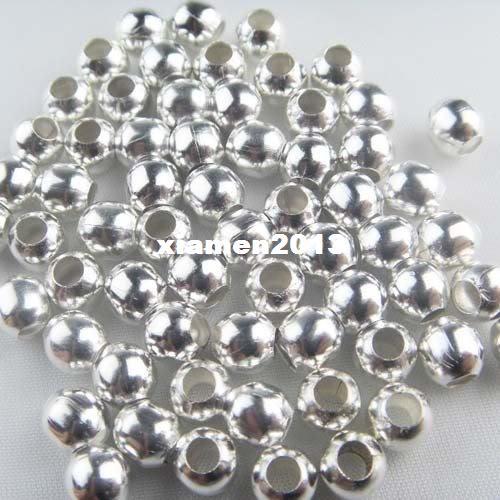 (Min.order 10$ mix) Wholesale Silver Plated round ball metal spacer beads 4mm 500pcs