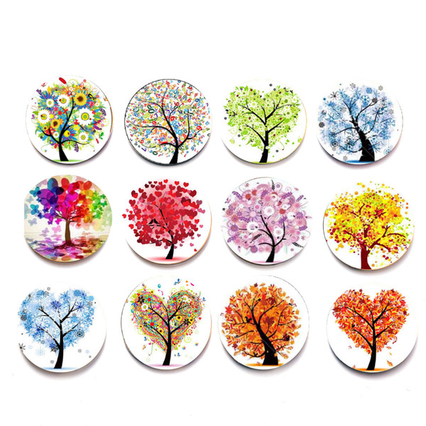 Dia 30mm Round Life Tree Glass Cabochons Gem Base Settings For DIY Jewelry Making 12 Styles Tree Of Life Flatback Fridge Sticker