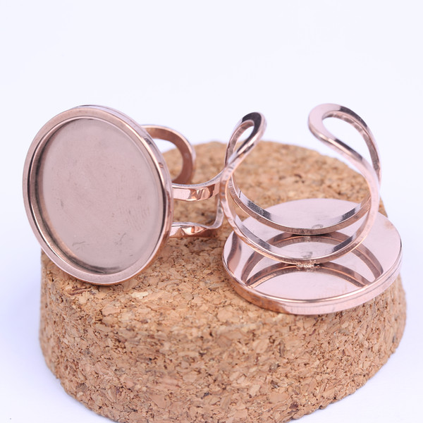 onwear stainless steel rose gold plated cabochon ring base settings 20mm dia blank bezels for rings jewelry making