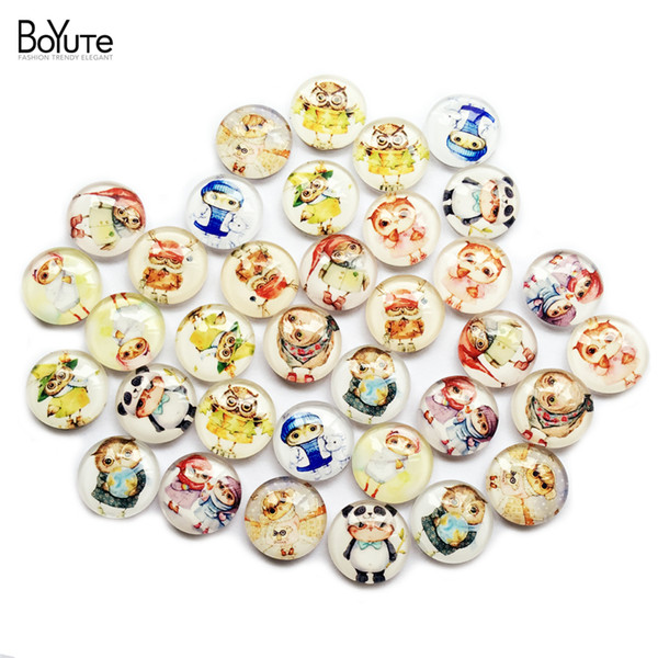 BoYuTe (35 pieces/lot) 16mm Round Pattern Cabochon Mix Owl/Landscape/Tree Image Glass Cabochon Blank Pendant Cover xl9911