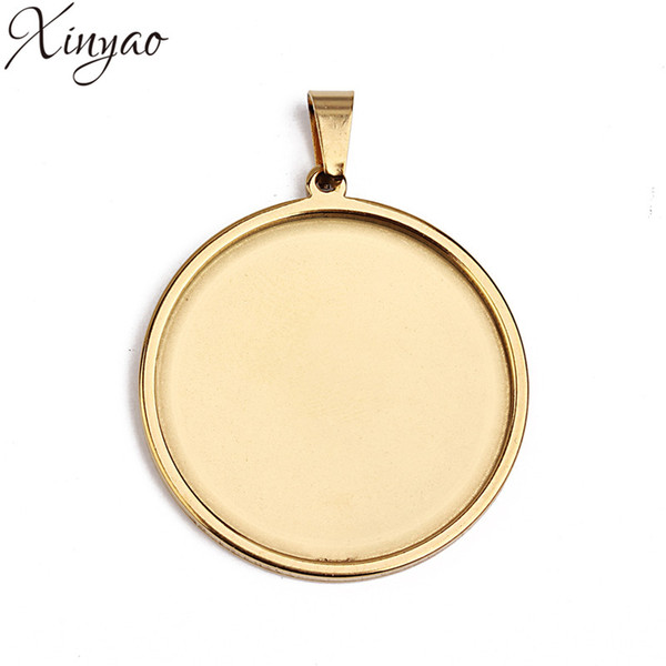 XINYAO 5pcs 20/25/30/35/40mm Gold Silver Color Stainless Steel Round Necklace Pendant Tray Cabochon Base Setting for DIY Jewelry