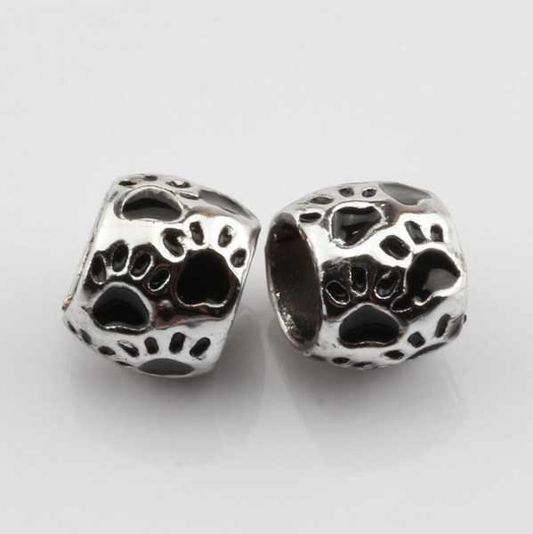 Hot ! 50pcs Black Enamel Footprint Large Hole Spacer Beads Fit Bracelet DIY Jewelry 8x10mm