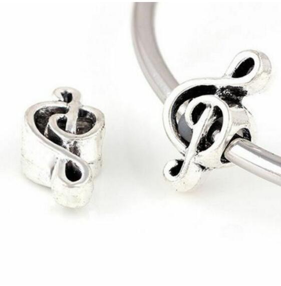 Tibetan Silver Pendant Music Note Big Hole Loose Beads Charm For DIY Jewelry For European Bracelet Necklace Jewelry Friendship Gift 9x18mm