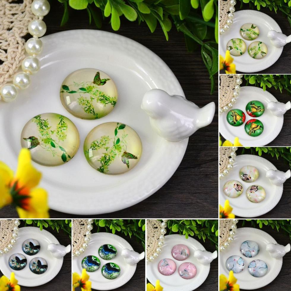 10pcs Charm Flower Pattern Round Glass Dome Cabochon Flat Back Embellishments 10mm *10mm L0097