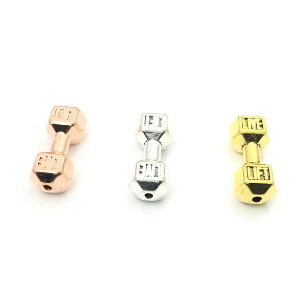 20pcs Barbell Dumbbell Spacer Beads Charms with Fit Live logo fit Diy Dumbbell Fitness Bracelets Jewelry Handmade Makin DM040910