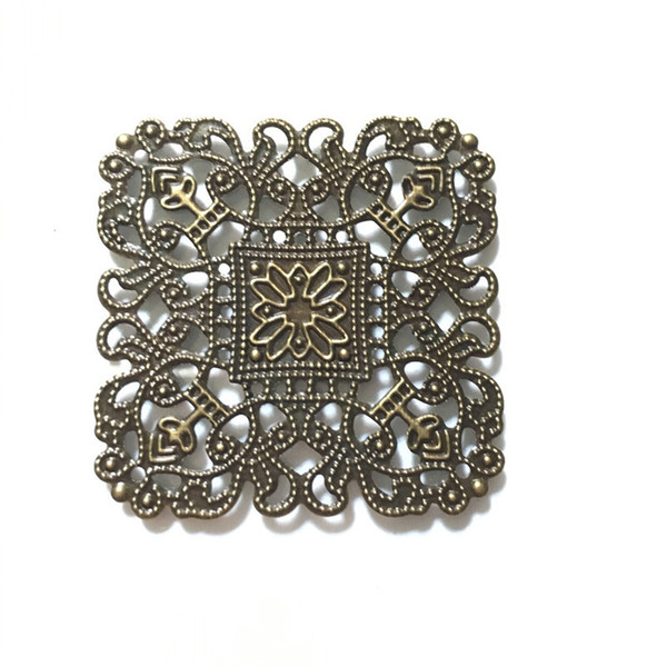 Wholesale Filigree Square Flower Embellishments Findings,Jewelry Accessories,Bronze Tone,4cm,500PCs