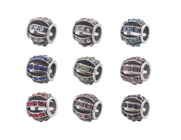 New Arrive 10PCS Fashion Mixed Colors Rhinestone Charm assorted design metal Beads Fit European Bracelet #91855-#91863