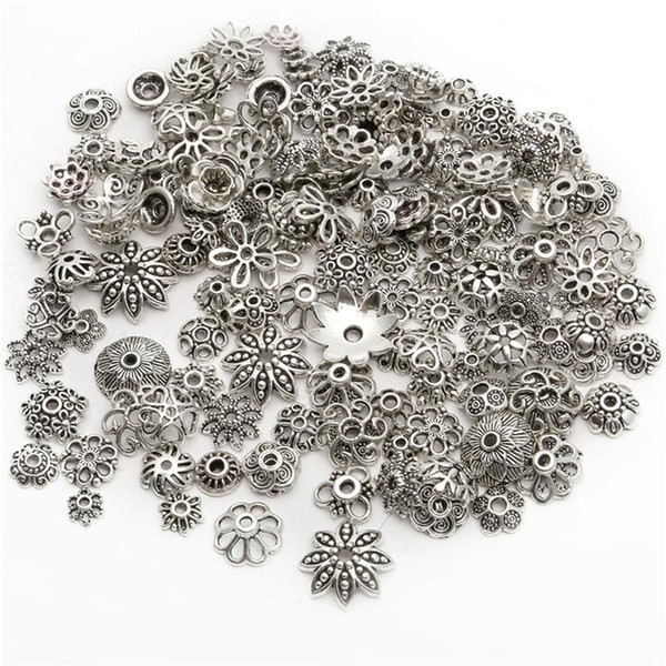 150pcs Tibetan Antique Silver Color Beads End Caps Flower Bead Caps For Jewelry Making Findings Diy Accessories Wholesale Supply