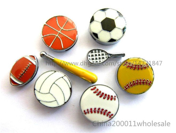 10pcs 8mm Enamel Sports Slider Charms Mixed style Slide charms JM Mixed 003 Fit DIY Name Bracelets /Necklace/Name Pet collar/Key chain/