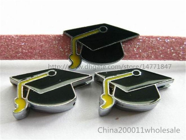 10pcs 8mm Graduation cap Slide charms SL060 Fit DIY Name Bracelets /Necklace/Name Pet collar/Key chain/ (Fit 8mm wide belt)