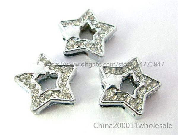 10pcs 8mm Star with star Slide charms SL179 Fit DIY Name Bracelets /Necklace/Name Pet collar/Key chain/ (Fit 8mm wide belt)