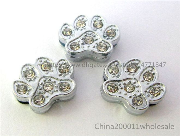 8mm full rhinestone paw Slide charms SL184 Fit DIY Name Bracelets /Necklace/Name Pet collar/Key chain/ (Fit 8mm wide belt)