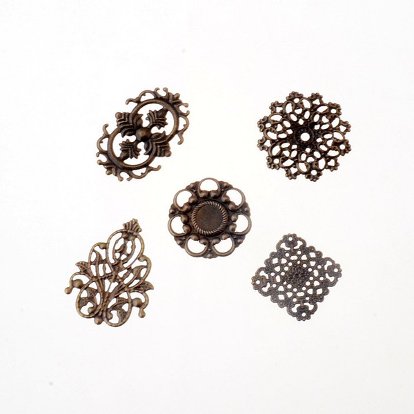 ewelry Accessories Jewelry Findings Components Free shipping 50Pcs Mixed Bronze Tone Filigree Wraps Connectors Metal Crafts Gift Decorati...