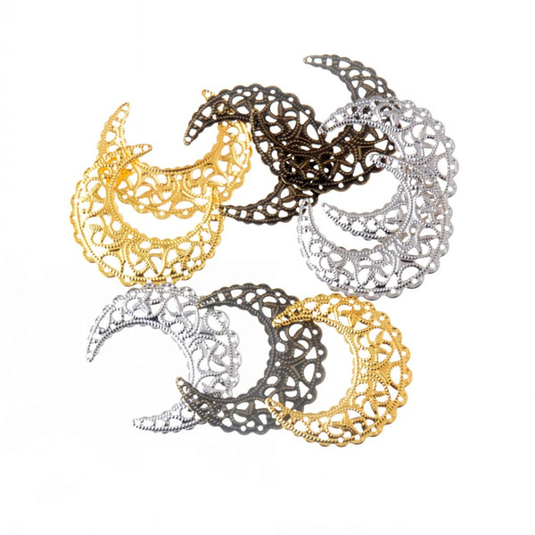 ewelry Accessories Jewelry Findings Components Free shipping 30Pcs Filigree MOON Wraps Connectors Metal Crafts Decoration DIY Findings Co...