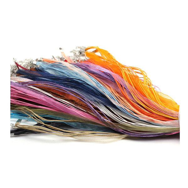 slide 100pcs 18'' Mixed Silk Organza Ribbon Strap Cord Chain D0237 cluster necklace slide