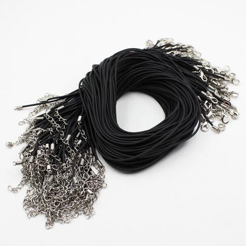 Accessories Jewelry Findings Components 100pcs/lot 17-19 Inch Adjustable Black Necklace Rubber rope Cord String 1.5mm For DIY Jewelry Mak...